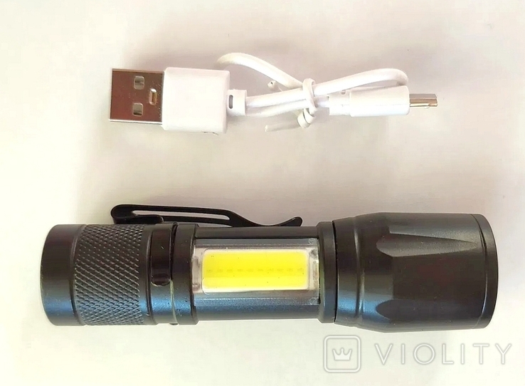 Фонарик тактический аккумуляторный micro USB ліхтарик кліпса, photo number 3
