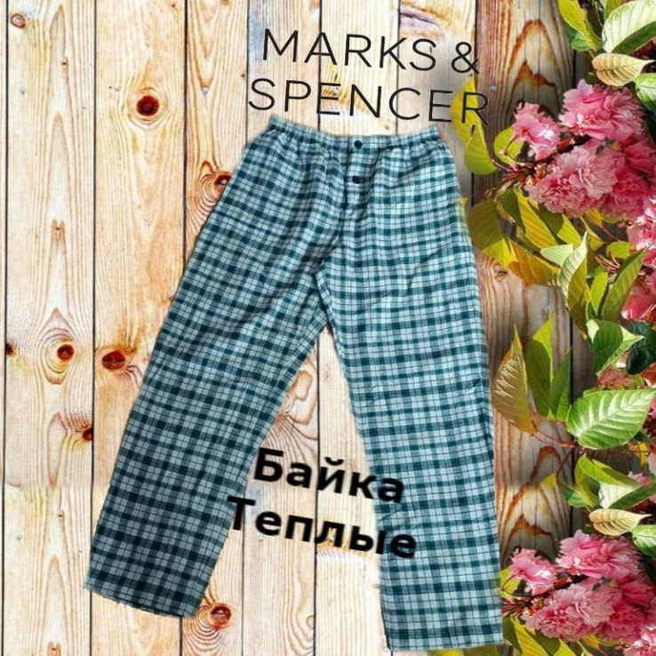 MarksSpenser Теплые байковые мужские пижамные брюки хлопок в клеточку 48, фото №2