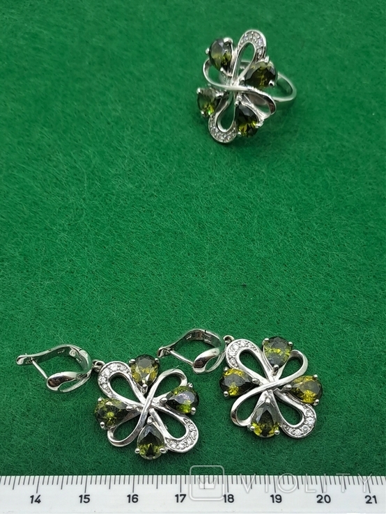 Кольцо и Серьги Зеленые Кристаллы, photo number 3