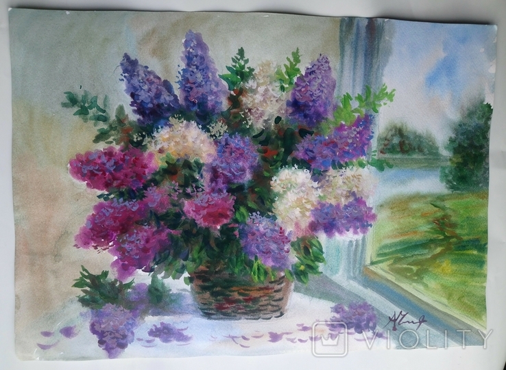 "Bouquet of lilacs". Watercolor 30 by 42. Artist A. B. Chemodanov. Kharkov., photo number 2