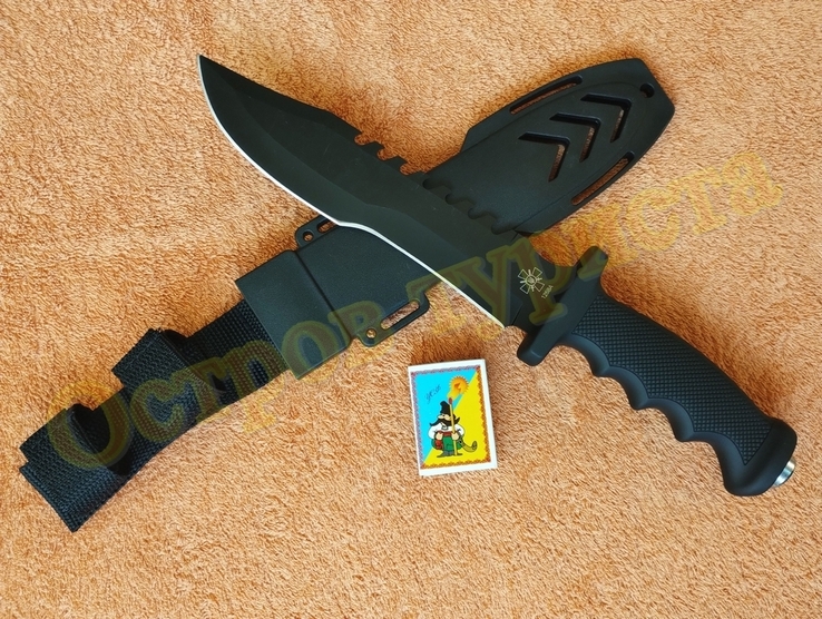 Охотничий тактический нож 1258A Black с пластиковым чехлом стеклобой 31.5 см, numer zdjęcia 3