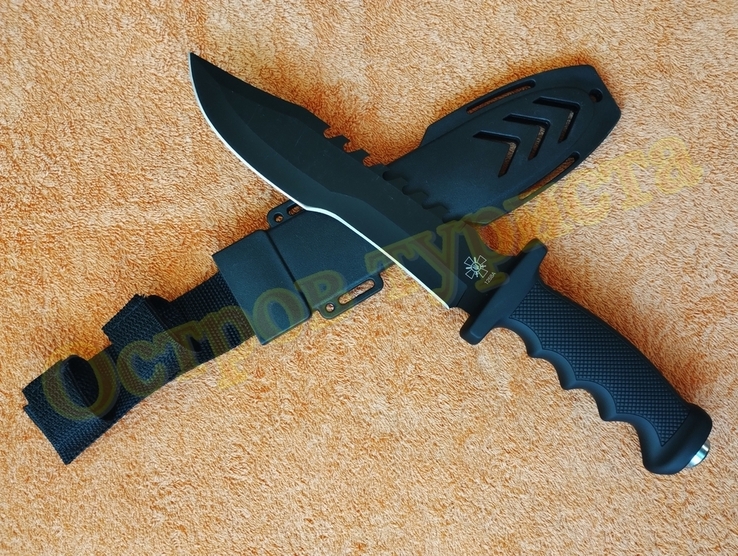 Охотничий тактический нож 1258A Black с пластиковым чехлом стеклобой 31.5 см, фото №4