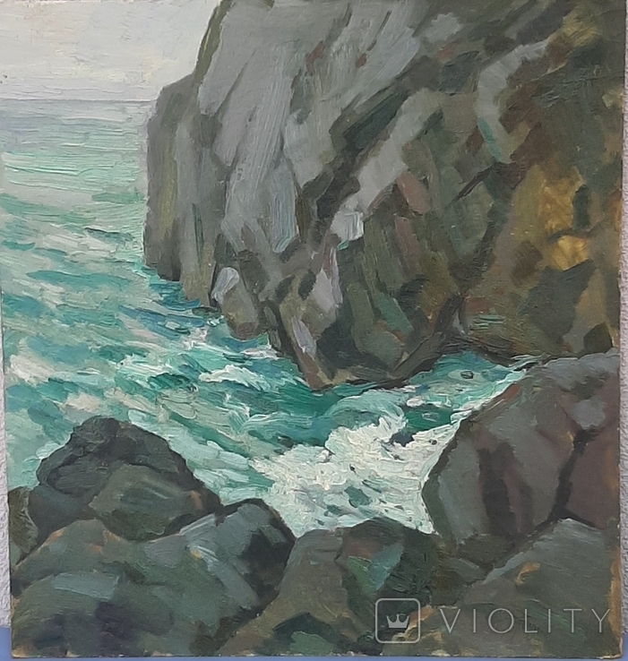 "Rocks by the Sea" P. Brediuk 1977 47.5x45 cm, oil on cardboard, photo number 2
