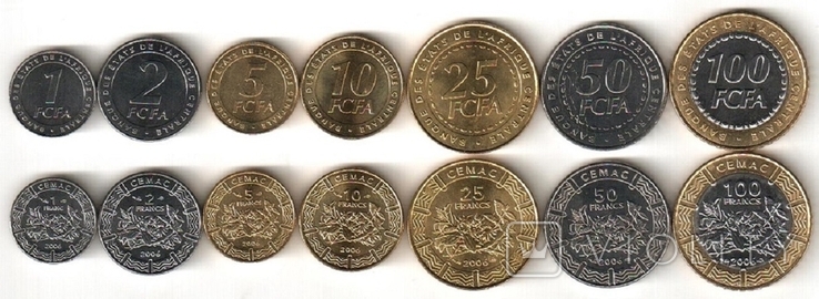 Центральноафриканська Центральна Африка - набір 7 монет 1 2 5 10 25 50 100 Франки FCFA 2006