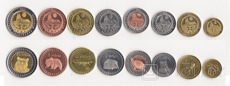 Chechen R Ichkeria Чеченская Респ - набор 8 монет 10 20 50 kopecks 1 2 5 10 25 Rubles 2013
