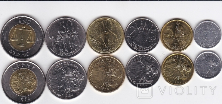 Ethiopia Эфиопия - 5 шт набор 6 монет 1 5 10 25 50 Cents 1 Byrr 2004 - 2010 U / X, photo number 3