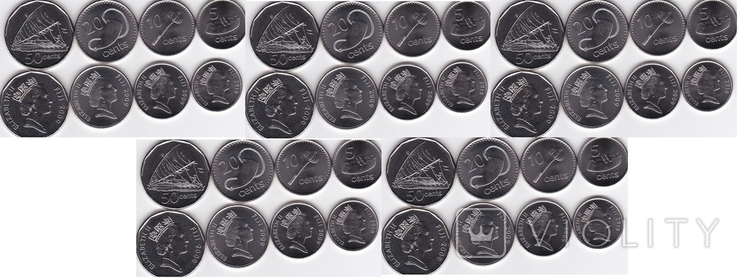 Fiji Fiji - 5 pcs x set 4 coins 5 10 20 50 Cents 2009 - 2010, photo number 2