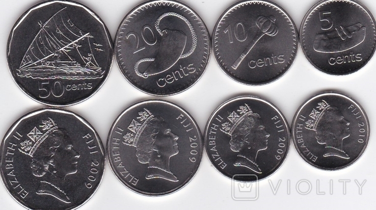 Fiji Fiji - 5 pcs x set 4 coins 5 10 20 50 Cents 2009 - 2010, photo number 3