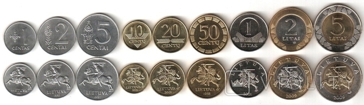 Lithuania Lithuania - set of 9 coins 1 2 5 10 20 50 Centu 1 2 5 Litas 1991 - 2009