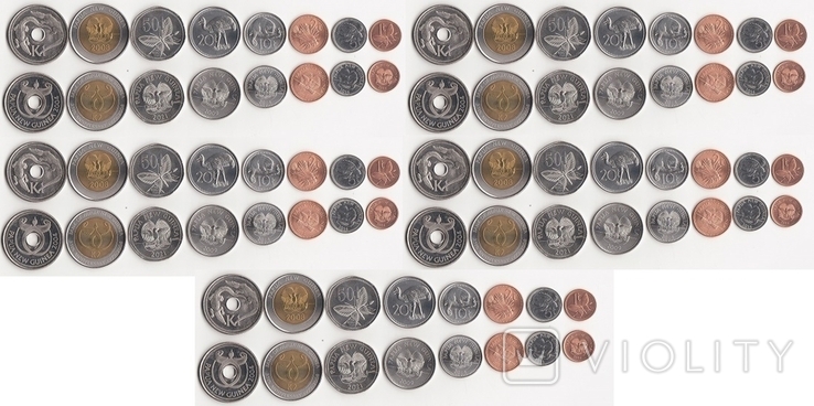 Papua New Guinea Papua New Guinea 5 pcs set of 8 coins 1 2 5 10 20 50 T 1 2 Kina 2014 2021, photo number 2