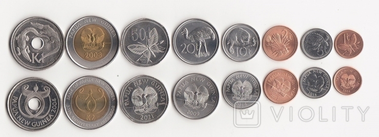 Papua New Guinea Papua New Guinea 5 pcs set of 8 coins 1 2 5 10 20 50 T 1 2 Kina 2014 2021, photo number 3