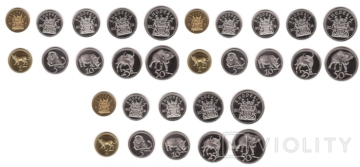 Rhodesia Родезия - 3 шт х набор 5 монет 1 5 10 25 50 Cents 2018, фото №2