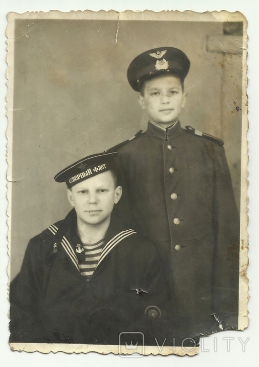 Brothers in uniform, sailor and pilot. 1955 year. Photo 8 by 11cm., photo number 2