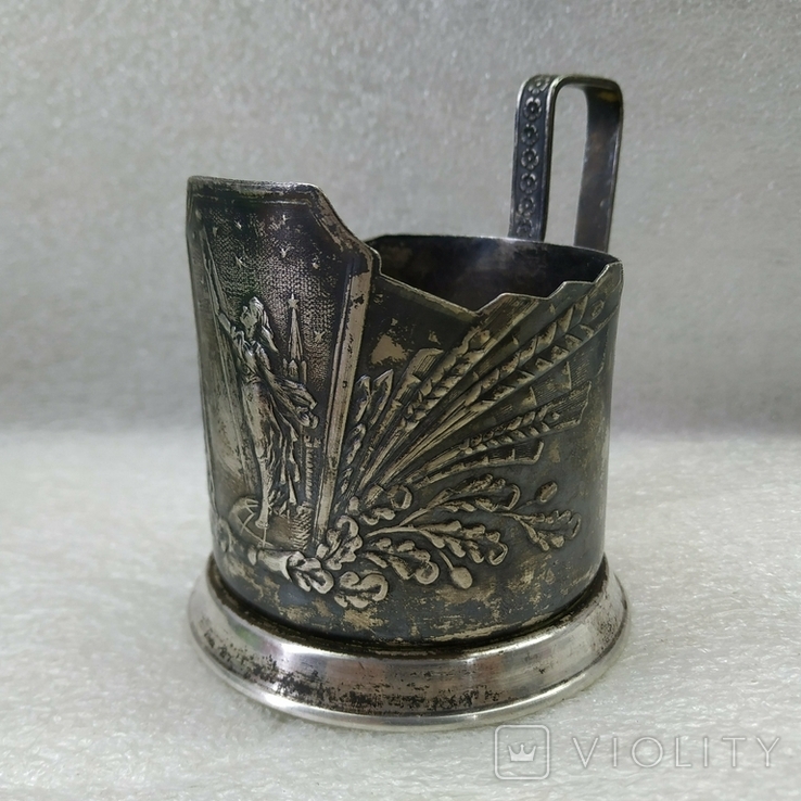 Cup holder. USSR. Companion Woman Ears of Corn Oak branches. Globe., photo number 9