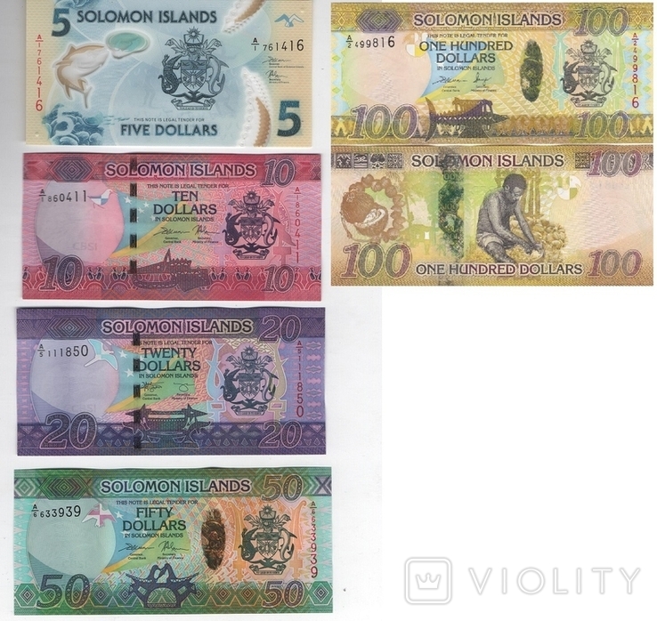 Solomon Isl Solomon Islands - set of 5 banknotes 5 10 20 50 100 Dollars 2013 - 2021