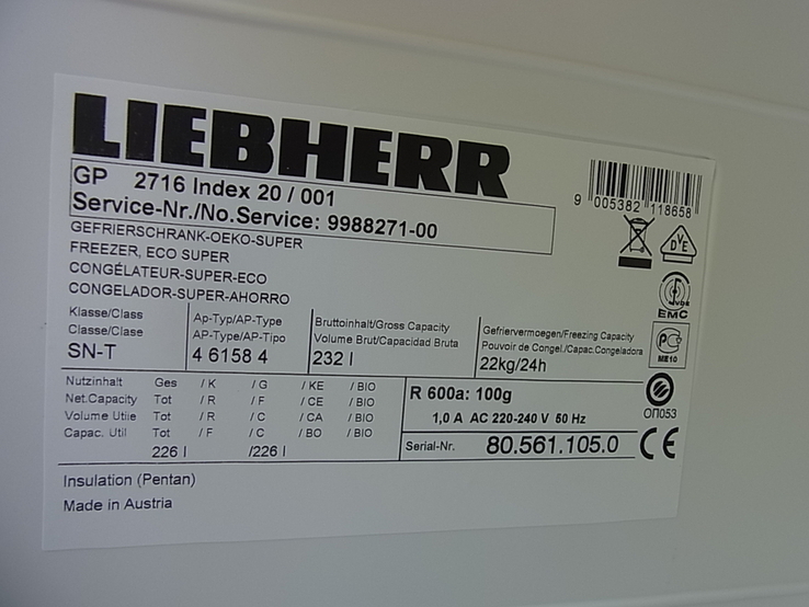 Морозильна камера LIEBHERR Comfort 232 літра 7 ящиків 165x60 см з Німеччини, фото №9