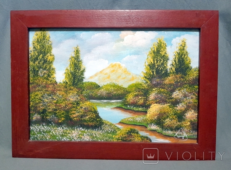 Painting River-forest landscape Signature Vintage, photo number 2