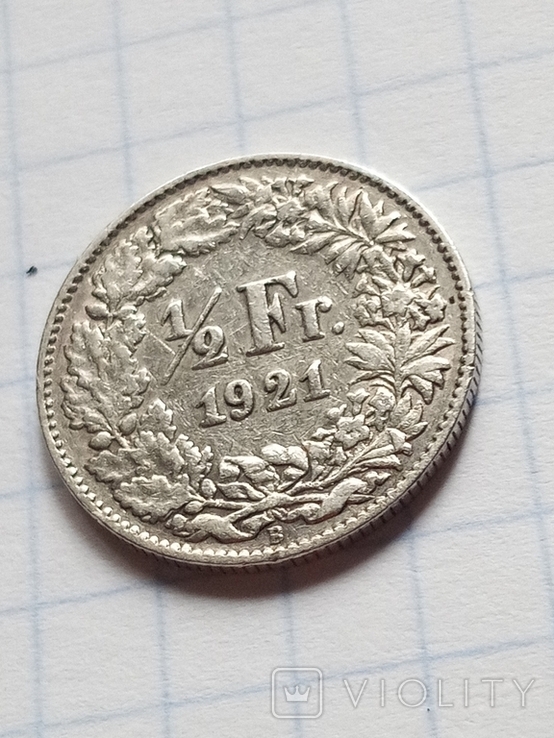 1/2 франка 1921 рік Швейцарія срібло, фото №6