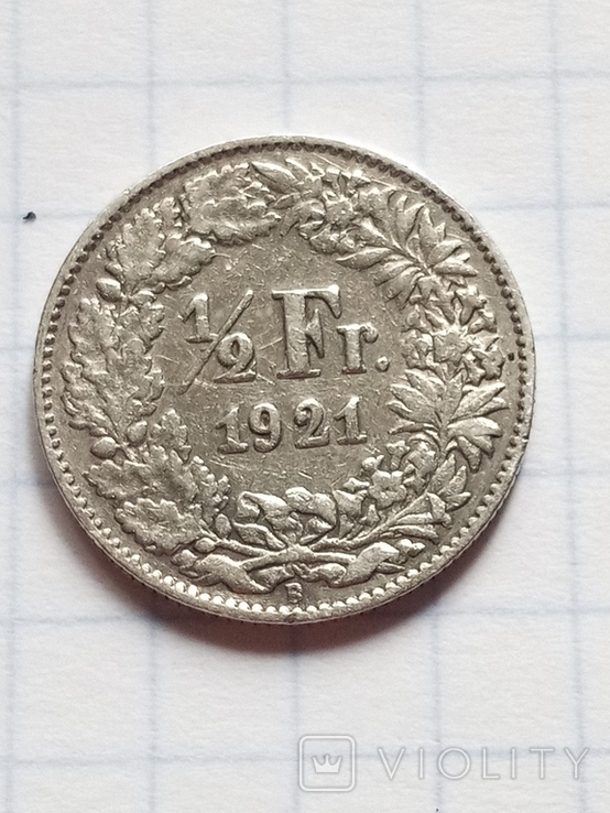 1/2 франка 1921 рік Швейцарія срібло, фото №2