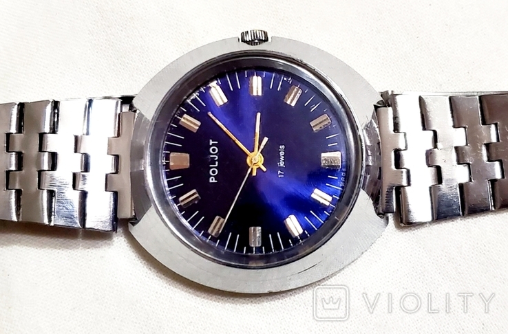 Watch Polet in a chrome case with a blue dial 1MCHZ named after Kirov on the bracelet of the USSR