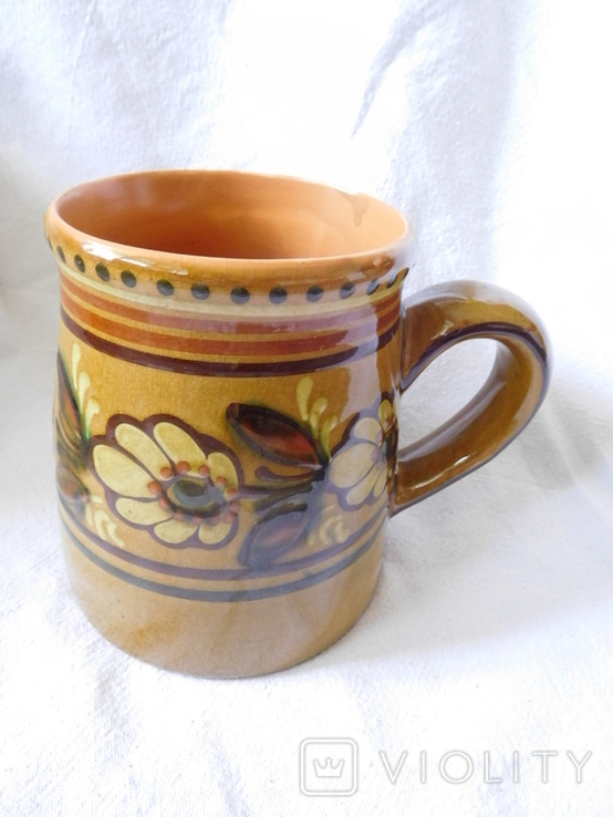 Vasylkivska majolica, mug, eye, flowers