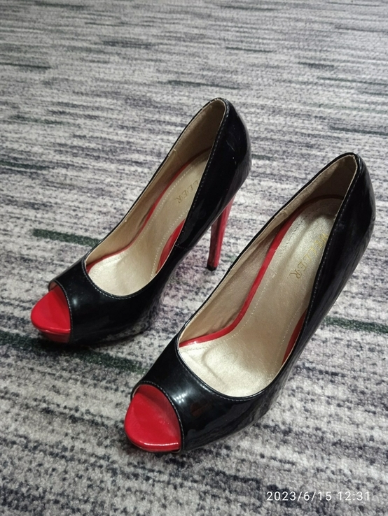 Туфлі червоні з чорним на каблуці 37 розмір, numer zdjęcia 3
