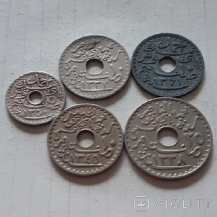 Туніс, 5 монет, сантими, 1918-1942 рік, нікель-бронза, фото №4