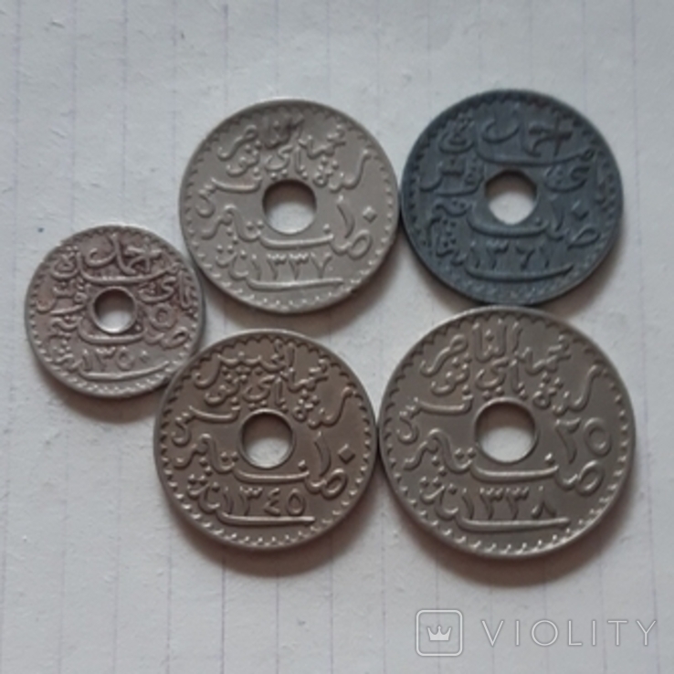 Туніс, 5 монет, сантими, 1918-1942 рік, нікель-бронза, фото №5