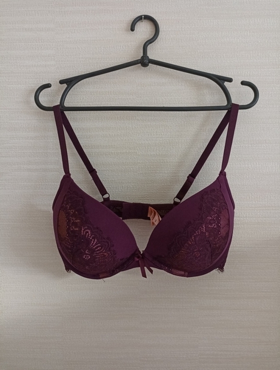 Hunkemoller 80D Бюстгальтер пуш ап косточка поролон кружево сливовый, photo number 5