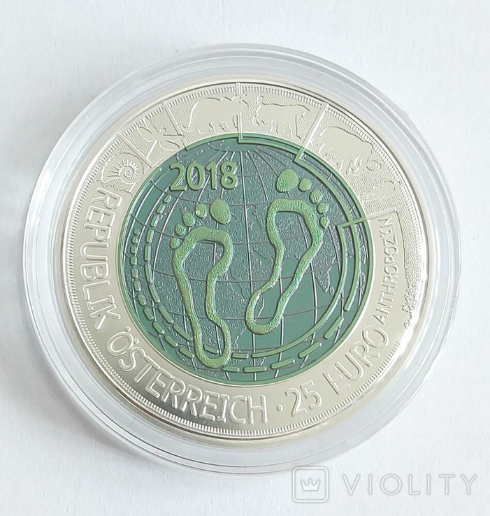 Серебряная ниобиевая монета 25 евро 2018 г, Австрия, ANTHROPOCENE (Полный комплект!), фото №4