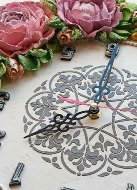 Объемные винтажные настенные часы с цветами пиона и розы,, фото №4