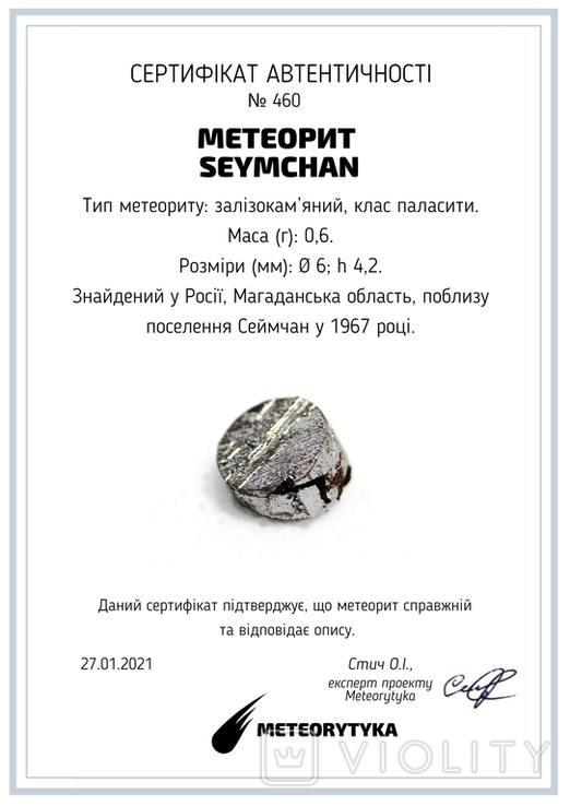 Заготовка-вставка з метеорита Seymchan, 0,6 г, із сертифікатом автентичності, фото №3
