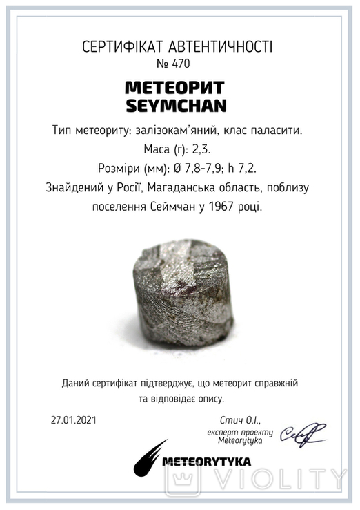 Заготовка-вставка з метеорита Seymchan, 2,3 г, із сертифікатом автентичності, фото №3