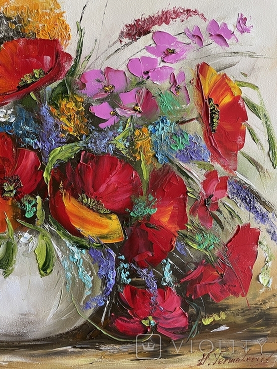 Картина Букет полевых цветов масло живопись, фото №3