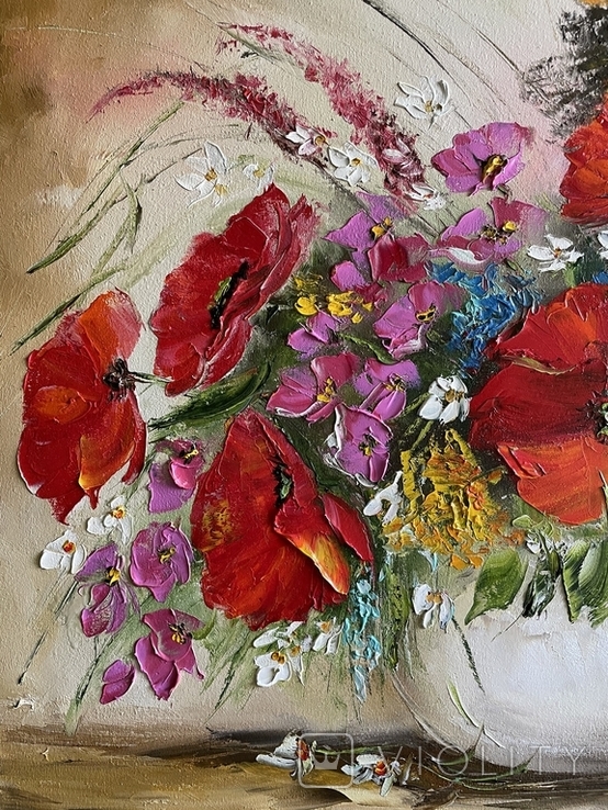 Картина Букет полевых цветов масло живопись, фото №4