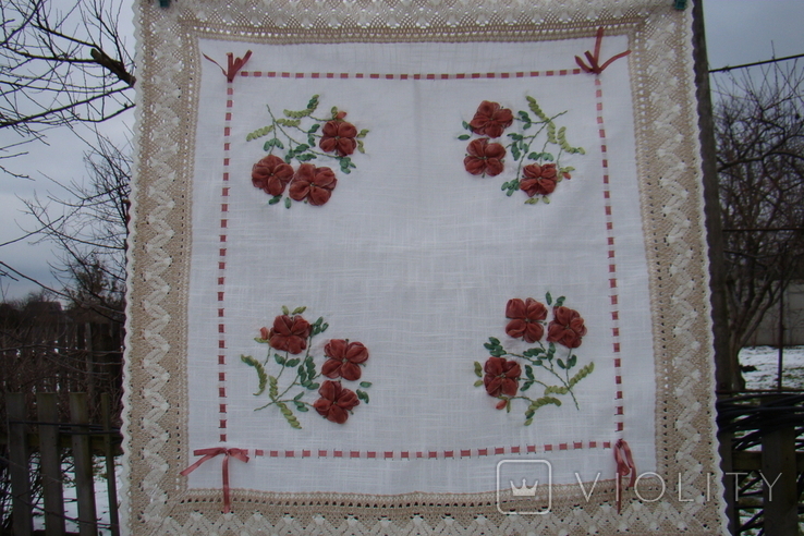 Tablecloth, napkin, decorative embroidery with ribbons 74 x 74 cm, photo number 2