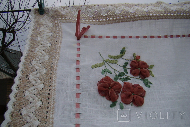 Tablecloth, napkin, decorative embroidery with ribbons 74 x 74 cm, photo number 6