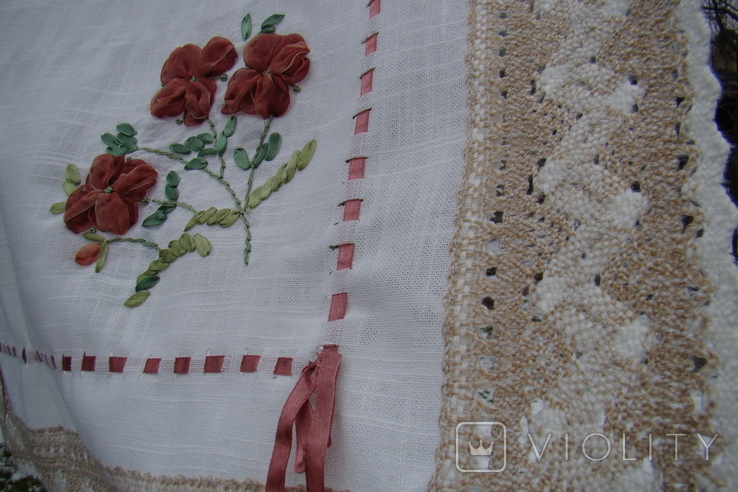 Tablecloth, napkin, decorative embroidery with ribbons 74 x 74 cm, photo number 7