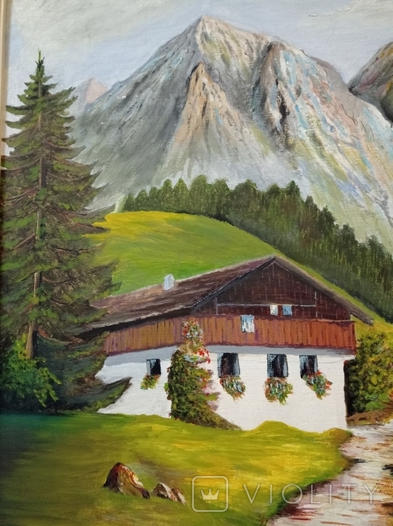 Antique painting "House in the Bavarian Alps", oil, Liebchert, Germany.Original., photo number 3