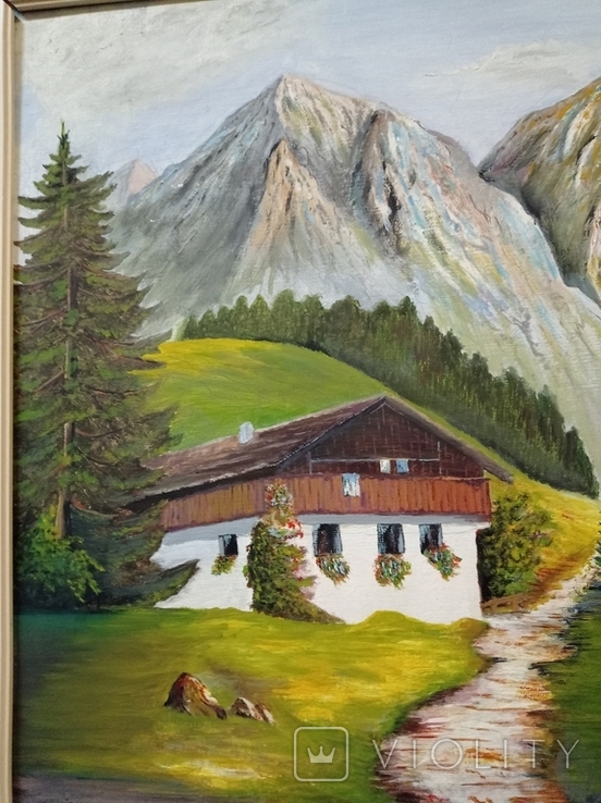 Antique painting "House in the Bavarian Alps", oil, Liebchert, Germany.Original., photo number 4