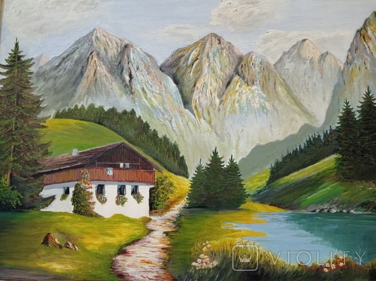 Antique painting "House in the Bavarian Alps", oil, Liebchert, Germany.Original., photo number 8