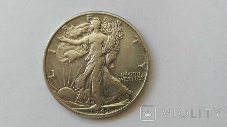 50 Центов 1943 года, "Шагающая Свобода", США, серебро, фото №2