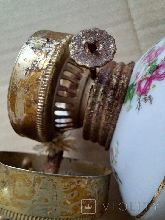 Фарфор Ваза Основа старой керосиновой лампы с горелкой китайский фарфор, парная 2 шт, фото №8