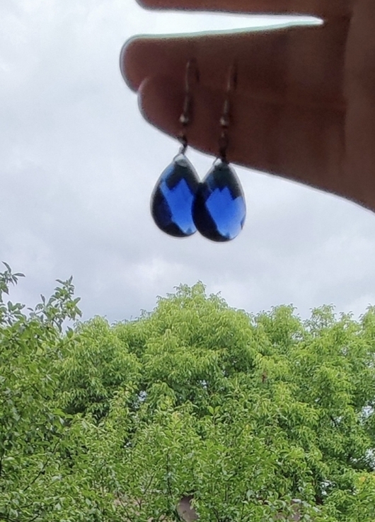 Вінтажні сережки сережки підвіски з темно-синіми кристалами Англія, photo number 7
