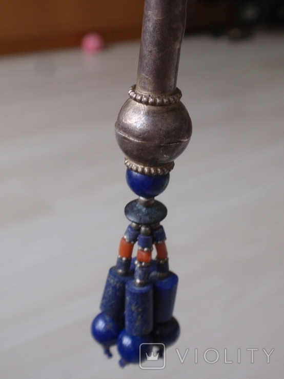 Старинное ожирелье-амулет из лазурита, серебро, кораллы. Туркмения, не позже XVIII века, фото №11