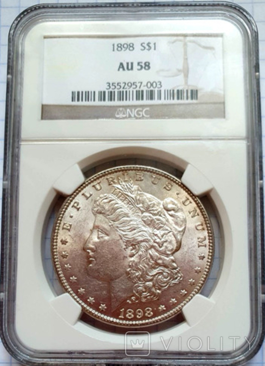 США, 1898 , Морган Доллар, слаб NGC AU -58, фото №2