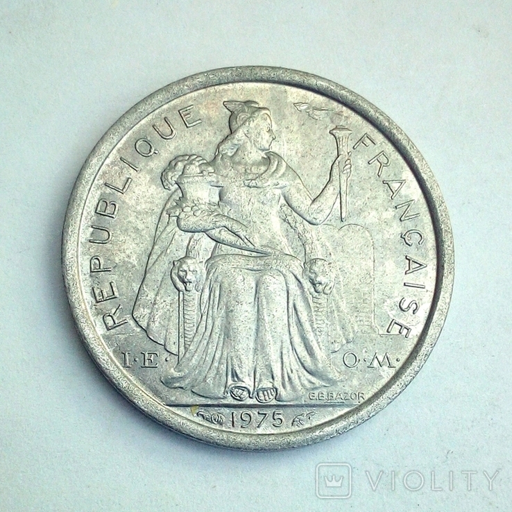 Французская Полинезия 1 франк 1975 г., фото №2
