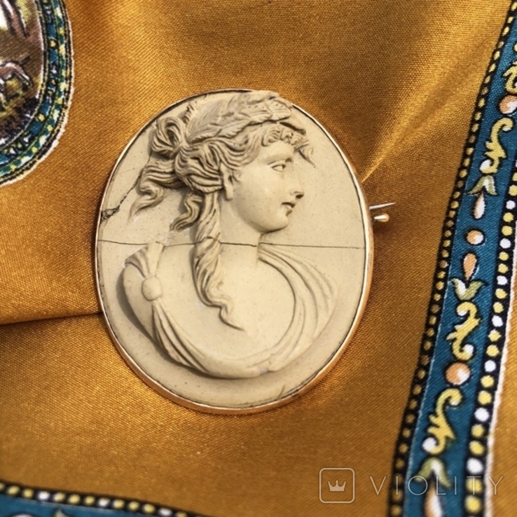 Старовинна брошка Камея з лави Grand Tour (золото не нижче 500 пр, вага 15,8 гр), фото №6