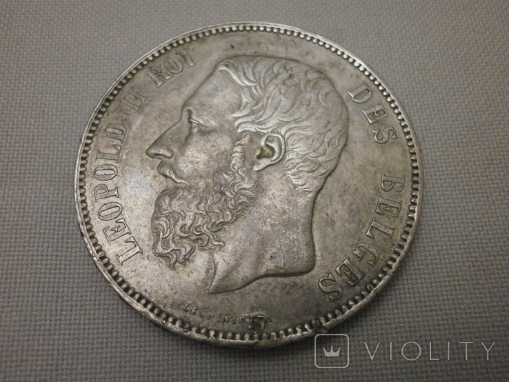 5 франків 1873 р. срібло. Бельгія., фото №2