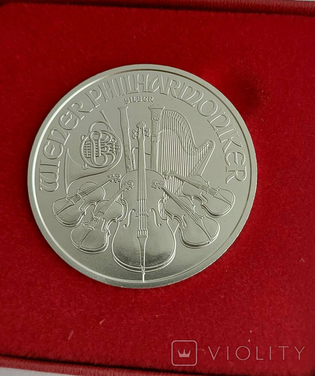Серебряные 1,5 евро 2022 г, Австрия, Венская филармония, 1 унция (0.999) В ФУТЛЯРЕ, фото №5